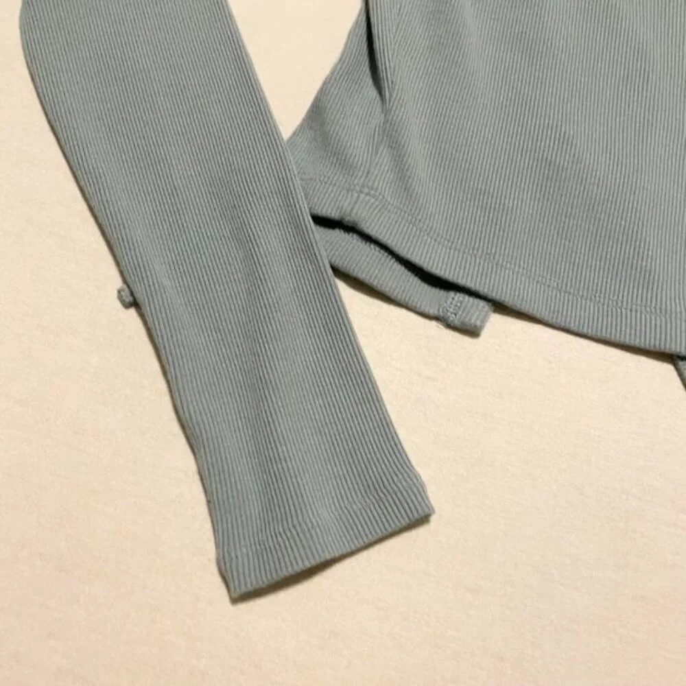 Aritzia Wilfred Tie Front Long Sleeve Ribbed Stretchy Crop Top  XXS - Picture 12 of 16